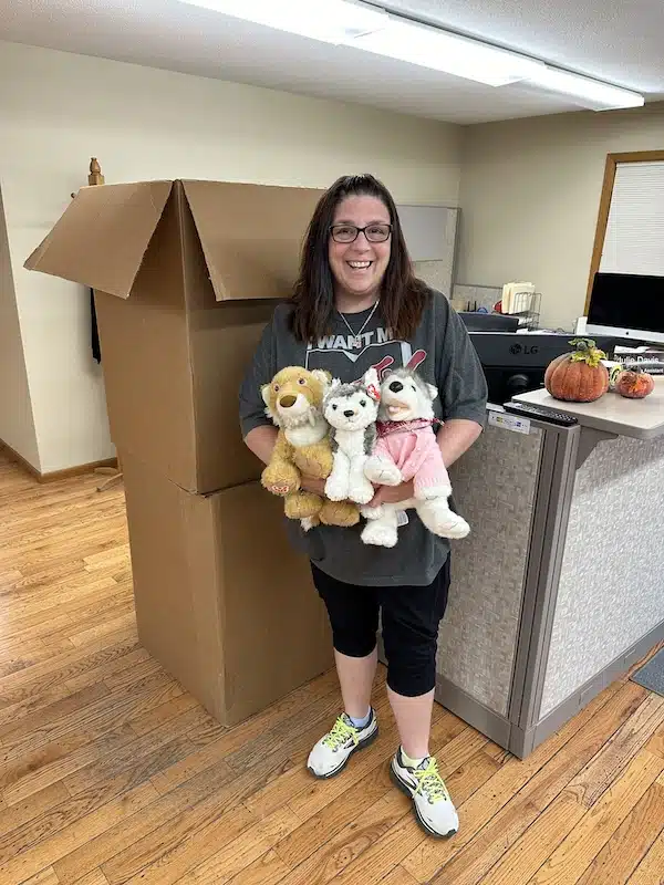 Cases of Stuffed Animals Donated To Camp, In Memory of Quinnie Woulfe